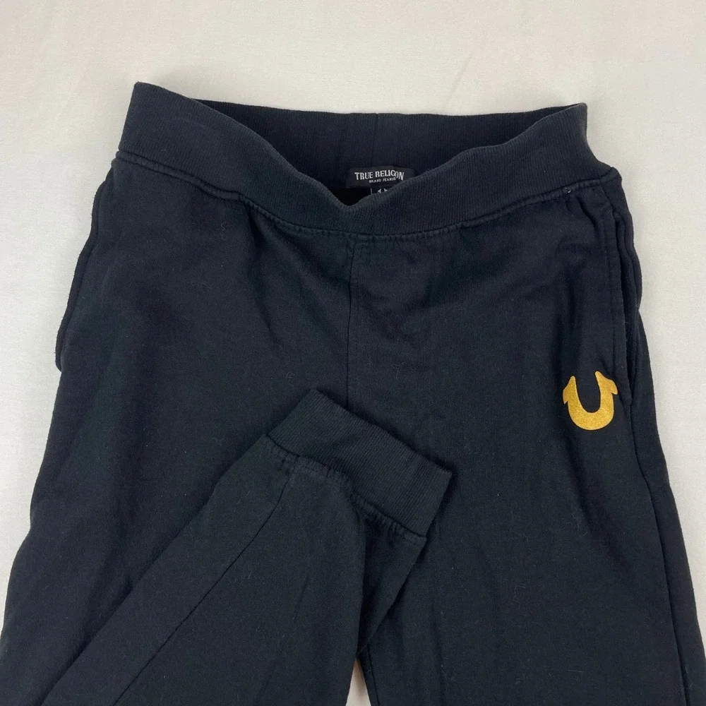 True Religion Mens Black Gold Horseshoe Logo Jogger Sweatpants Size L 0446